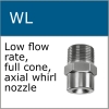 Low flow rate whirl nozzles for moistening