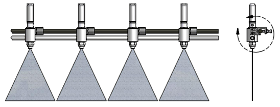 Spray bar of air actuated fan nozzles