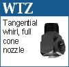 Tangential whirl nozzles for spray injection